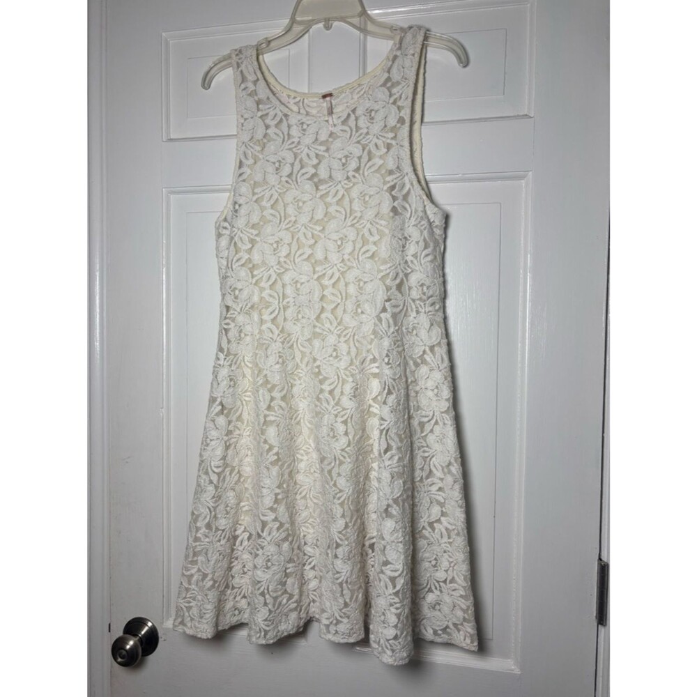 Free People Ivory Floral Lace Fit & Flare Sleeveless Dress with Lining Women M